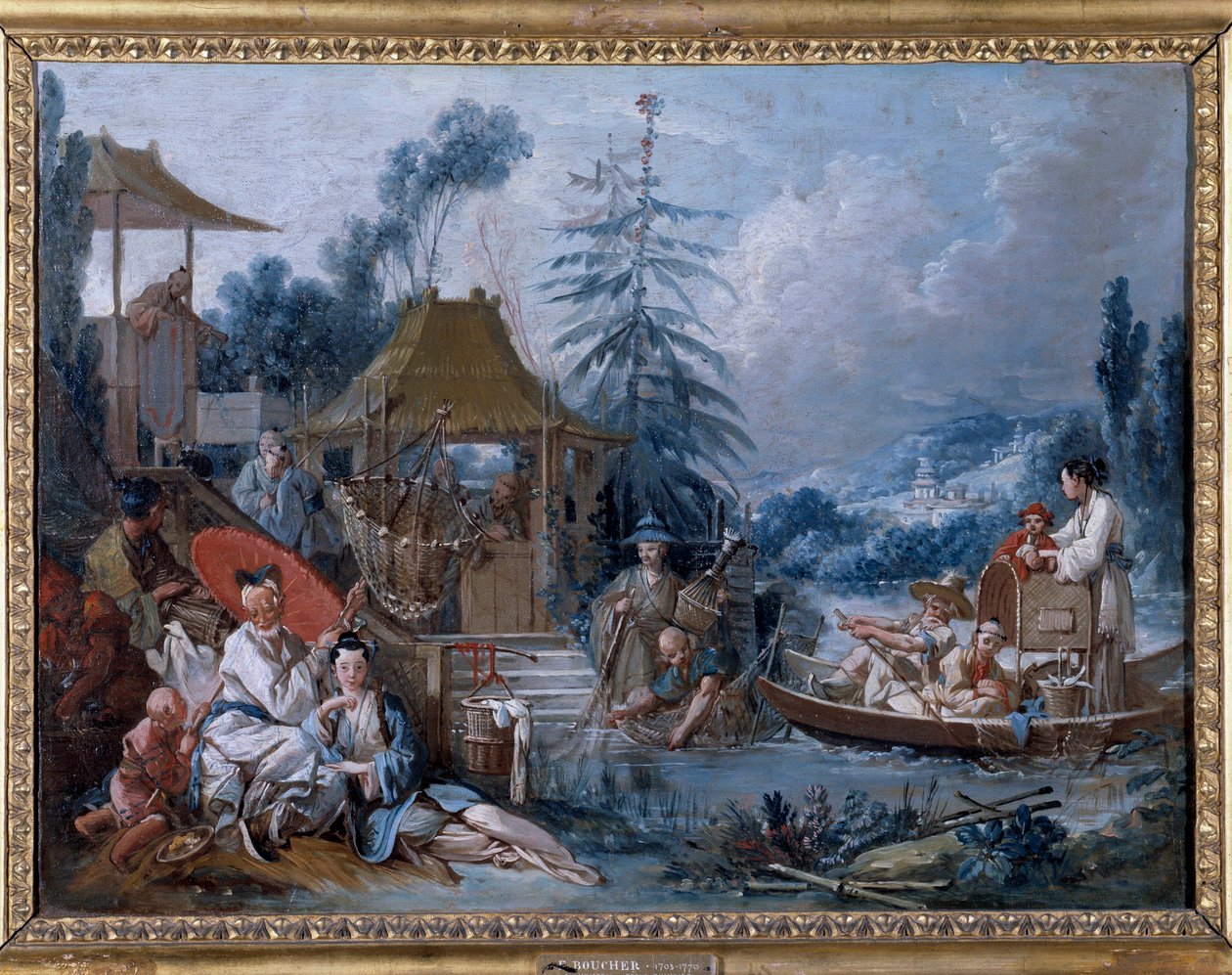 Chinoiserie: “”balık tutma”” Resmi, Francois Boucher (1703-1770) by François Boucher