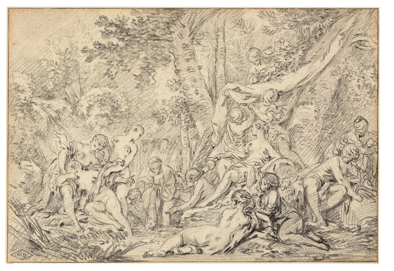 Diana ve Callisto (kağıt üzerine siyah tebeşir) by François Boucher