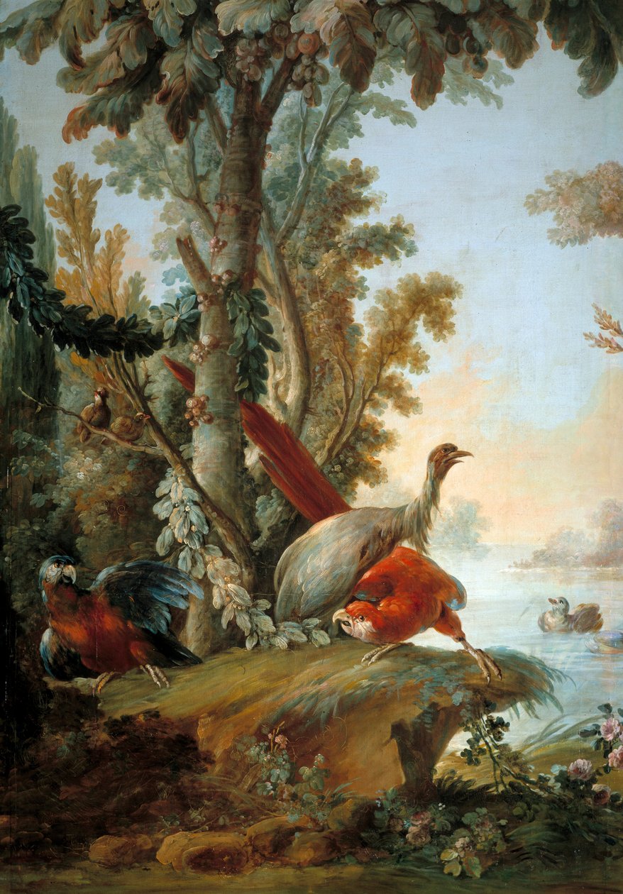 Balıkçıllar ve papağanlar Boyama Francois Boucher (1703-1770) by François Boucher