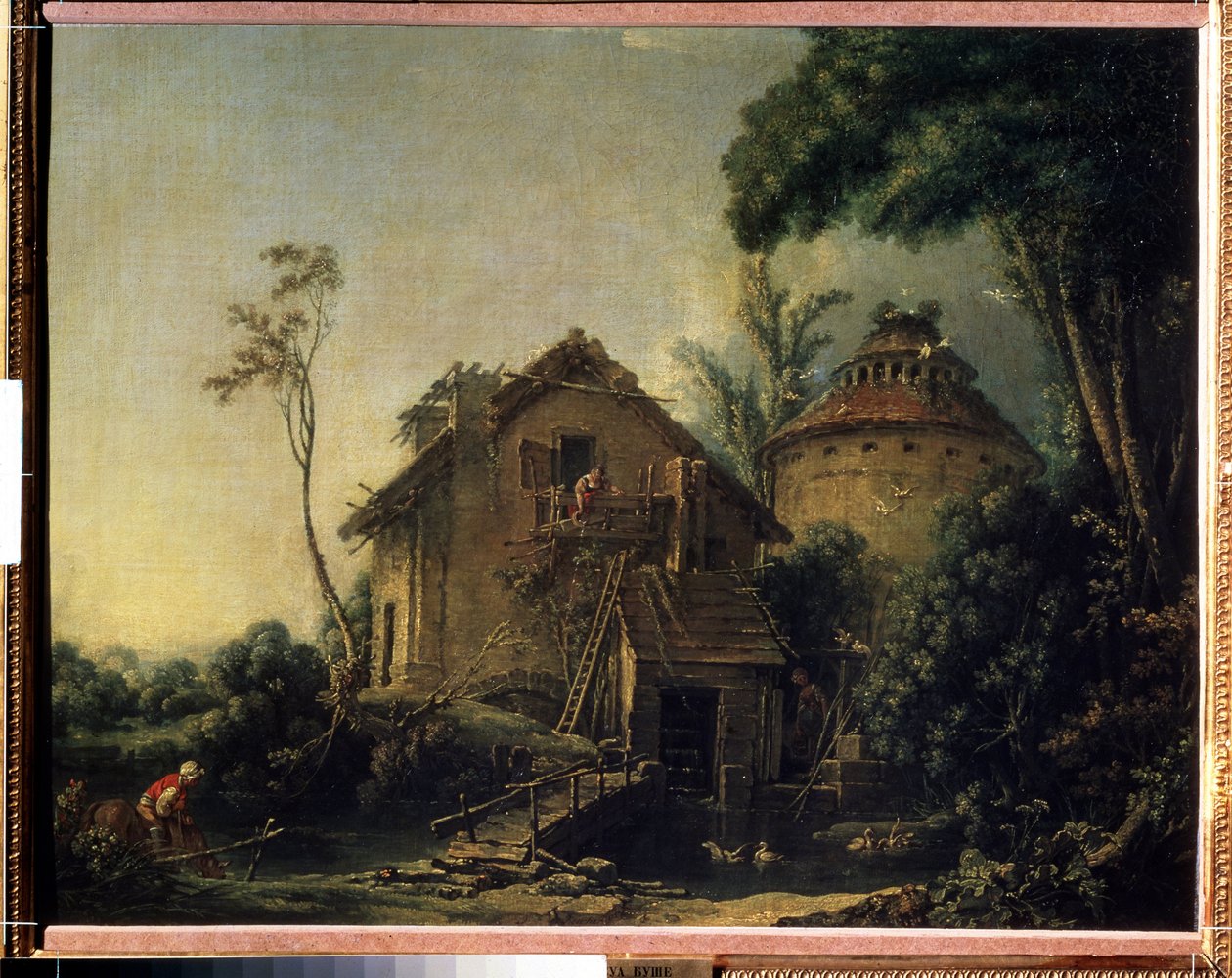 ""Le moulin a vent"" (yel değirmeni) Francois Boucher (1703-1770) tarafından yapılan boyama 1752 Moskova Puşkin Müzesi by François Boucher