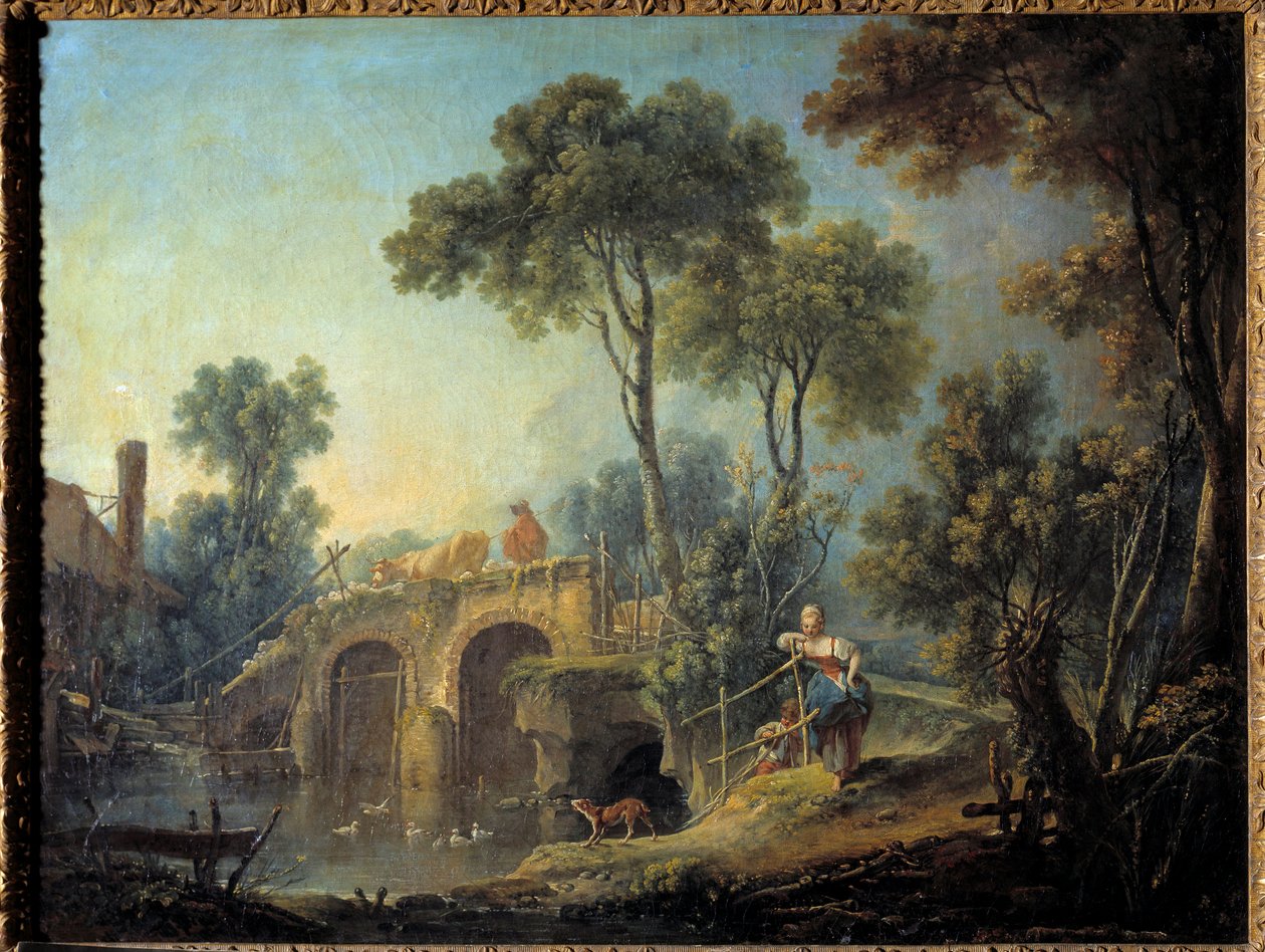 Francois Boucher (1703-1770) 1751 Sun tarafından Köprü Tablosu. 0.66x0.84m by François Boucher