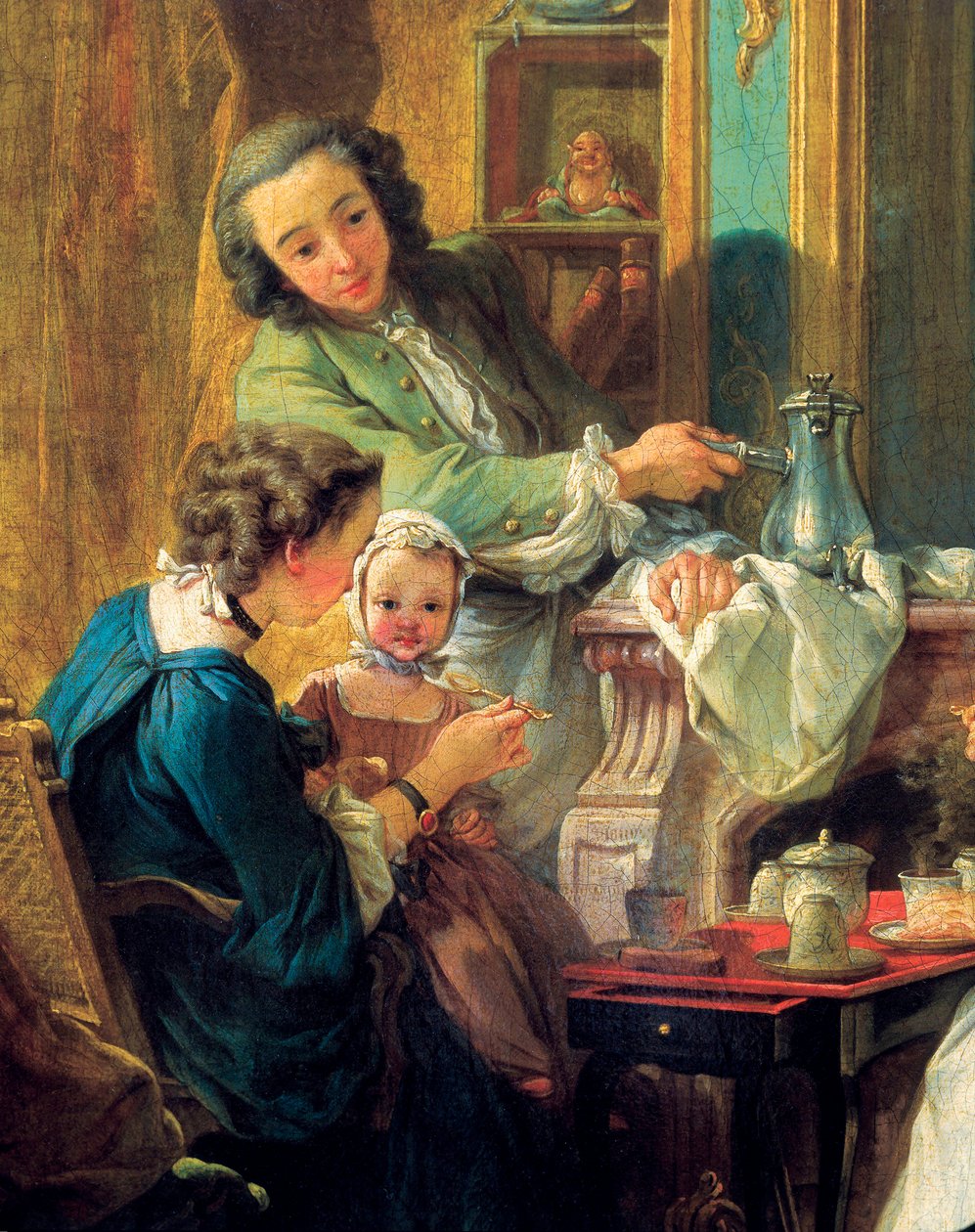 Burjuva bir iç mekanda öğle yemeği sahnesi, detay 1739 (tuval üzerine yağlı boya) by François Boucher