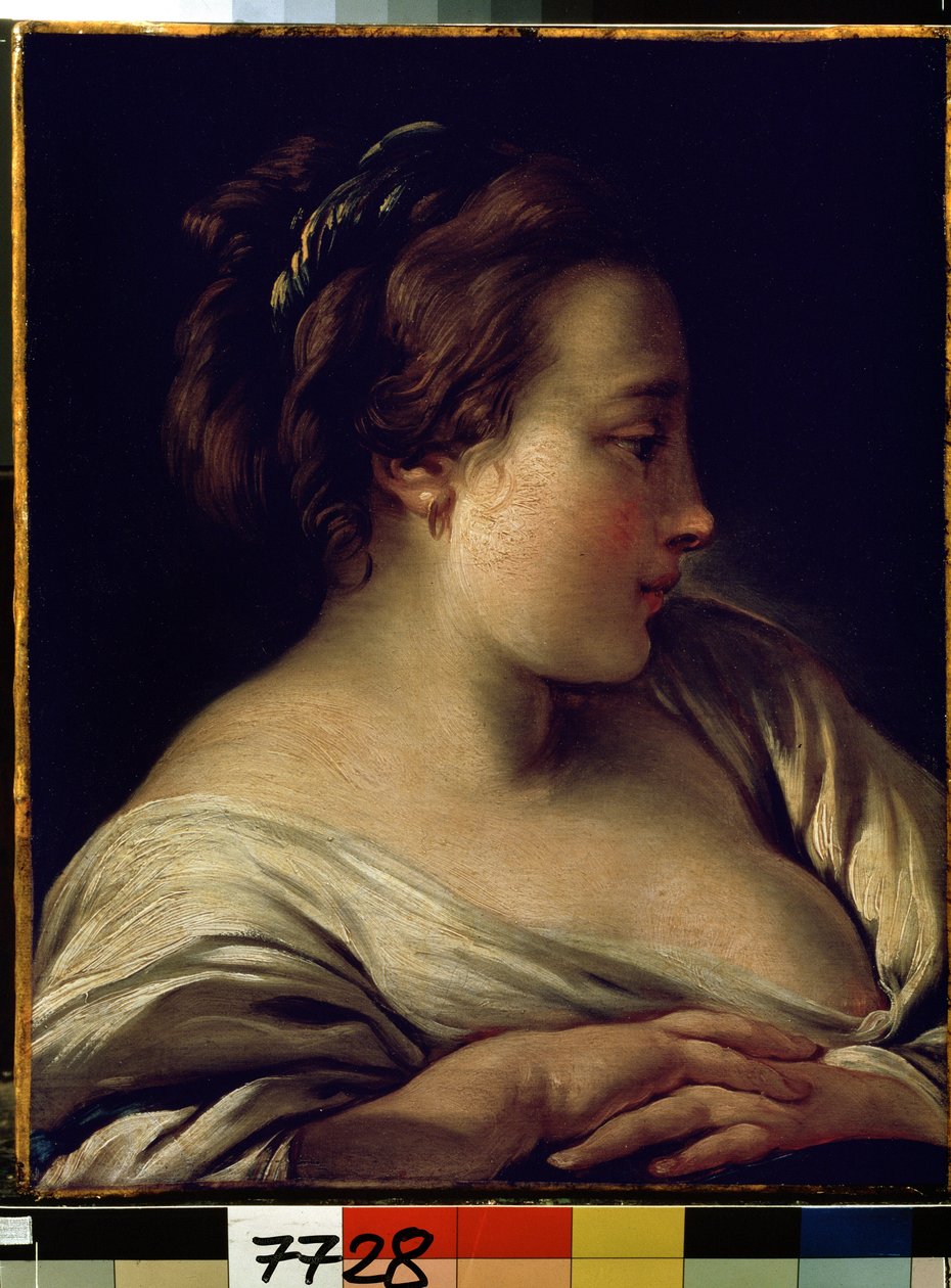 ""Genç bir kızın portresi"" (Bir kızın başı) Tablo Francois Boucher (1703-1770) 1740-1750 Dim. 36x28 cm Hermitage Müzesi, Sankt Petersburg (Saint-Petersburg) by François Boucher