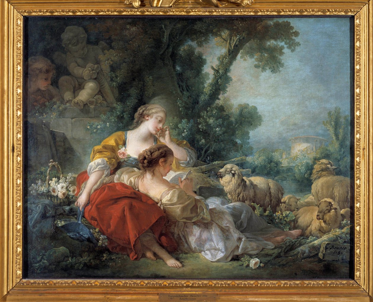 Dostluk Okulu Sahnesi bucolique: iki çoban ve sürü. Francois Boucher (1703-1770) 1760 Karlsruhe