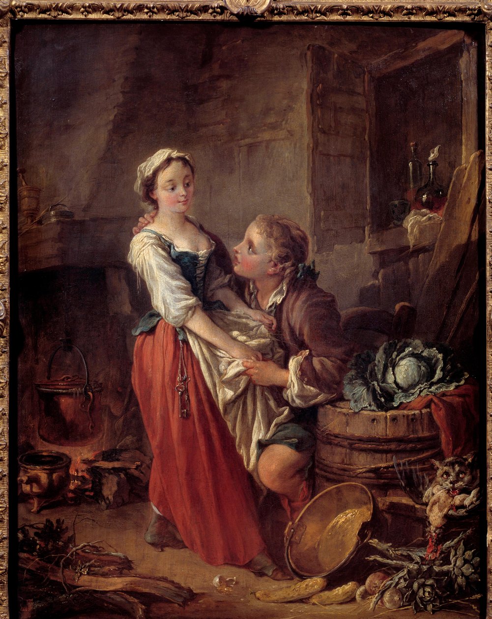 Bir mutfakta güzel aşçı Scene galante. Francois Boucher (1703-1770) tarafından yapılan tablo. 1738 Paris. Müze Konyak Jay by François Boucher