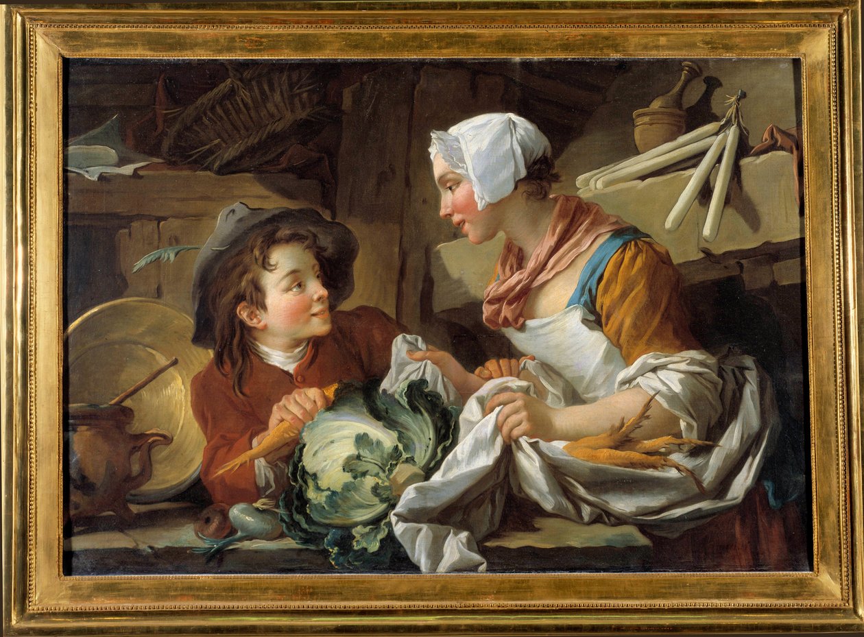 Aşçı ve genç bir adam Resim Francois Boucher (1703-1770) 1735. Musee de Sainte Adresi by François Boucher