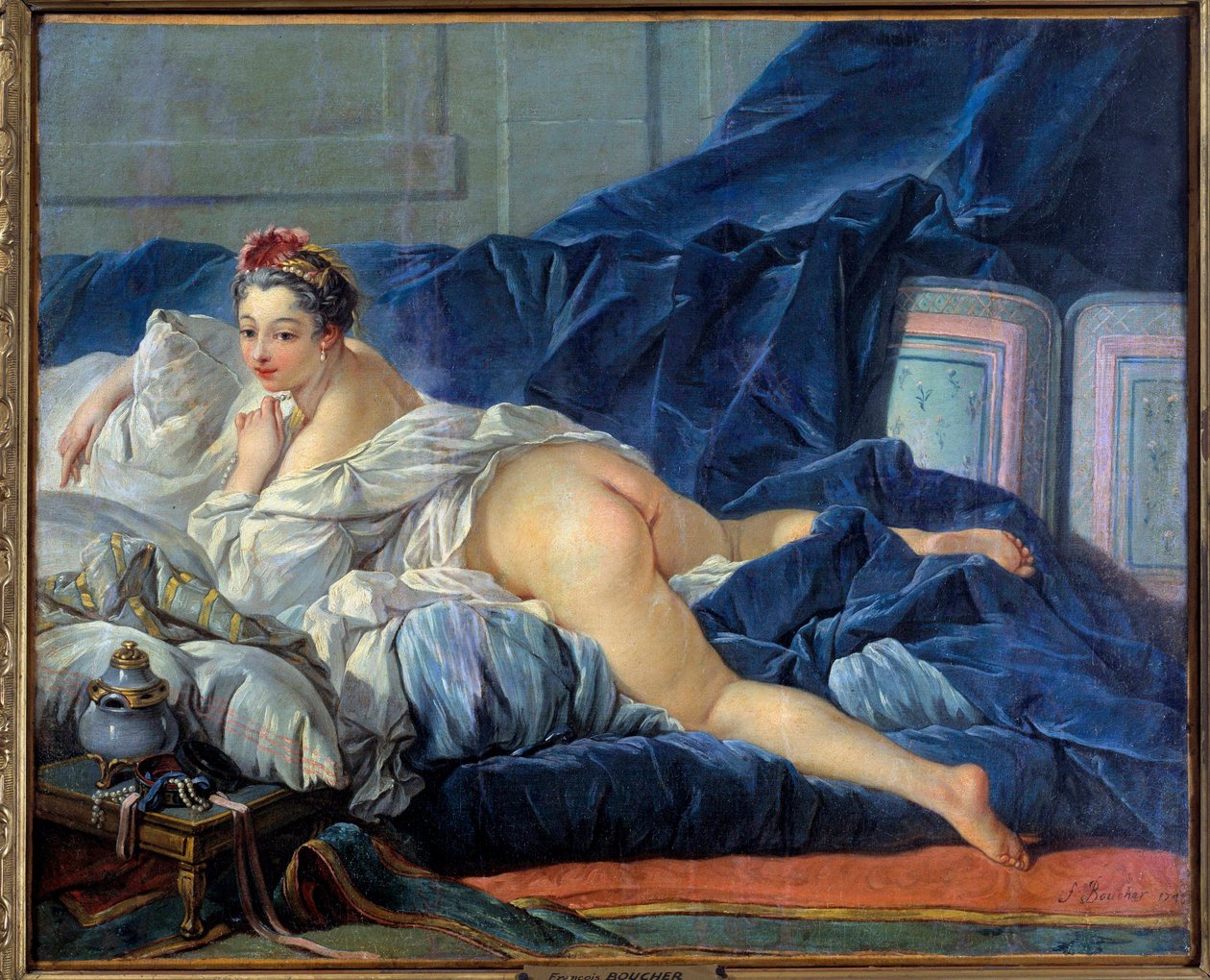 Odalık Genç Kadın bir kanepede oturuyor. Francois Boucher (1703-1770) tarafından yapılan boyama 1752 Reims musee des Beaux Arts by François Boucher