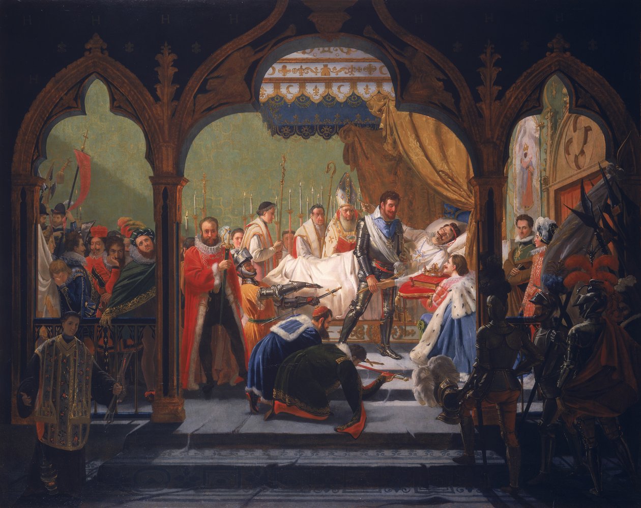 Henri IV (1553-1610) Ölmekte olanlardan Monarşinin Niteliklerini Alma Henri III (1551-1589) 1814 by Francois Buffet