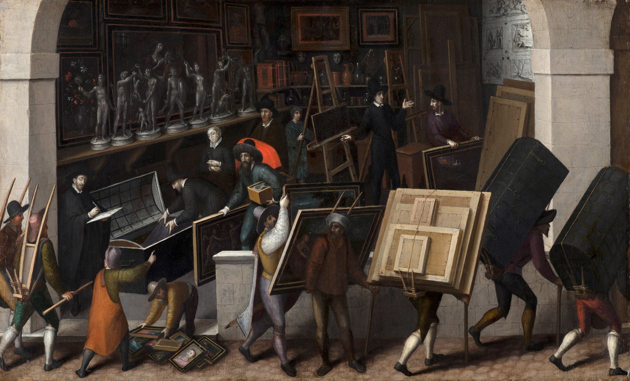 Bir Ressamın Atölyesinin İçeriğine El Koyulması, 1590 dolayları by Francois Bunel
