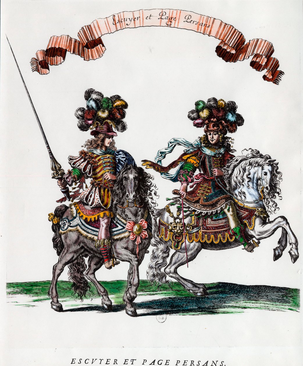 Kral Louis XIV (1639-1715) tarafından verilen atlıkarınca sırasında Ecuyer ve Farsça sayfa Francois Chauveau (1613-1676) tarafından 1662 civarında gravür Özel koleksiyon by Francois Chauveau