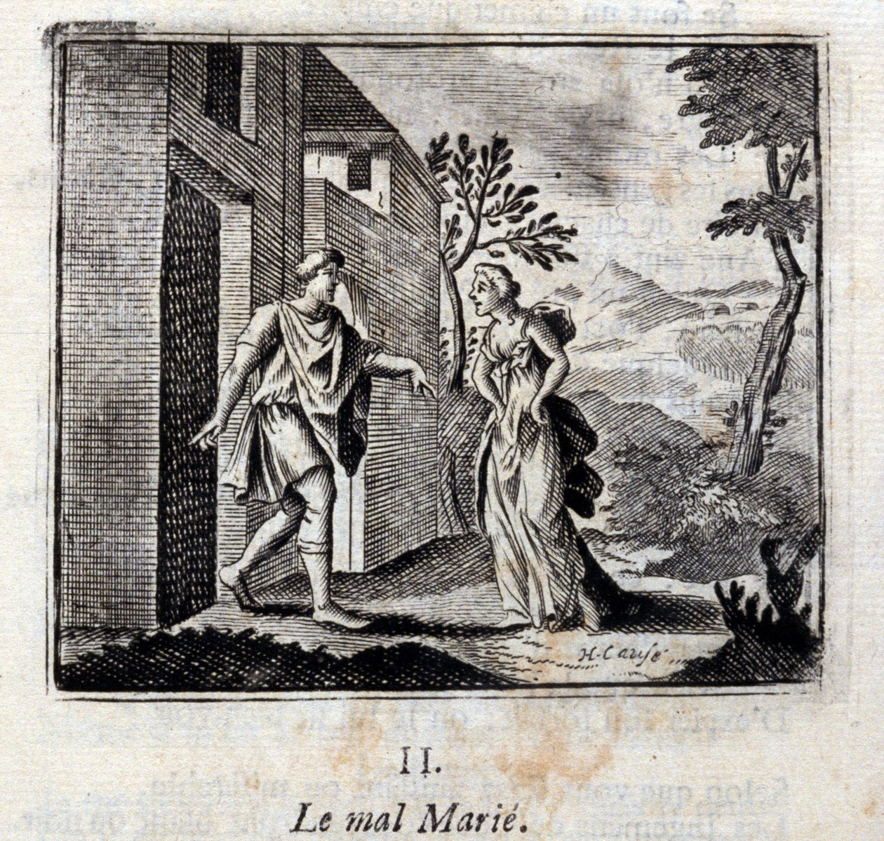 Kötü evlenir. Jean de La Fontaine'in (1621-95) Masalları. François Chauveau'nun çizimi (1613-1676). 1728 baskısı. by Francois Chauveau