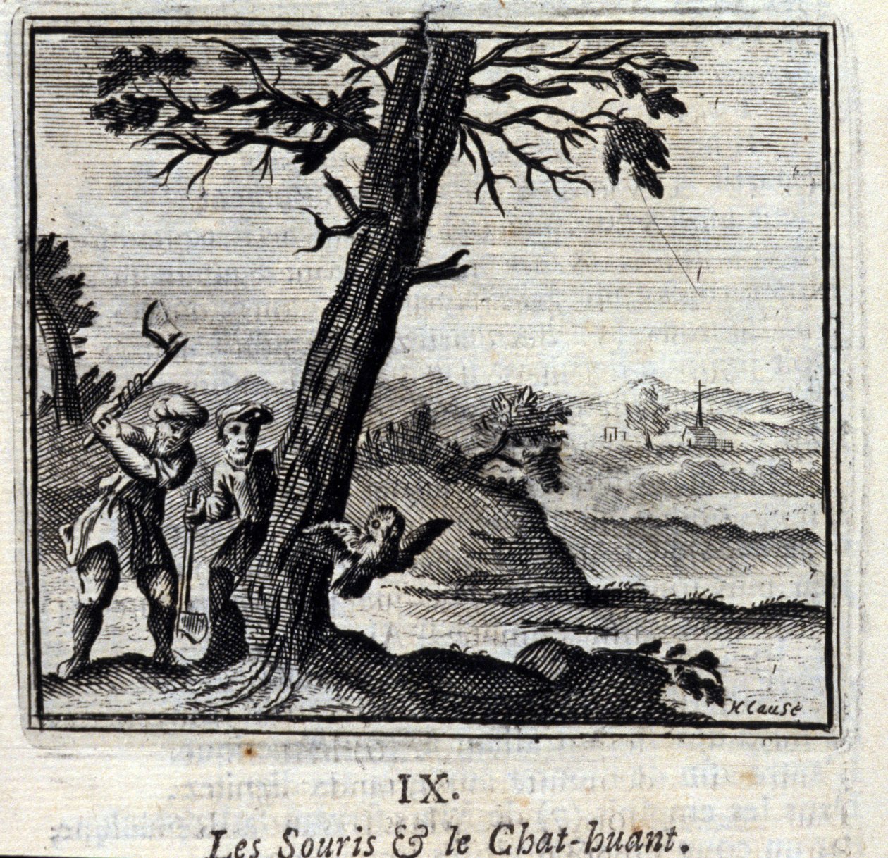 Fareler ve Huant Kedi Masalları, Jean de La Fontaine (1621-95). François Chauveau
