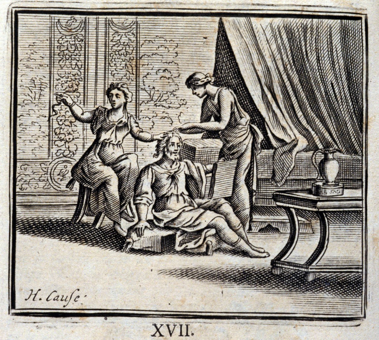 İki yaş arasındaki adam ve iki Hizmetçisi. Jean de La Fontaine'in (1621-95) Masalları. François Chauveau'nun çizimi (1613-1676). 1728 baskısı. by Francois Chauveau