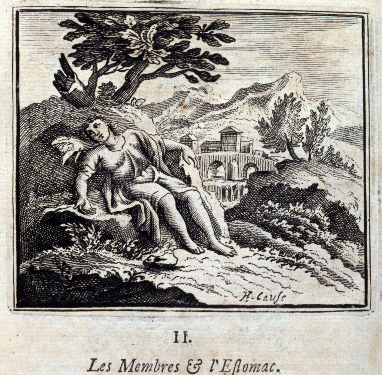 Members and Stomach. Fables by Jean de La Fontaine (1621-95). Illustration by François Chauveau (1613-1676). Edition of 1728. by Francois Chauveau