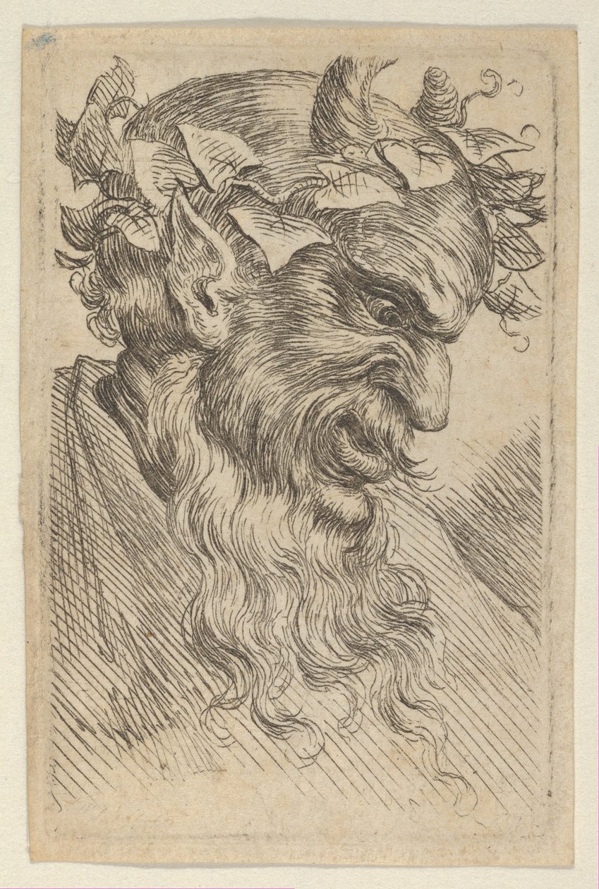 Sağa Bakan Sarmaşık Taçlı Satyr Maskesi, Divers Masques, ca. 1635-45. by Francois Chauveau