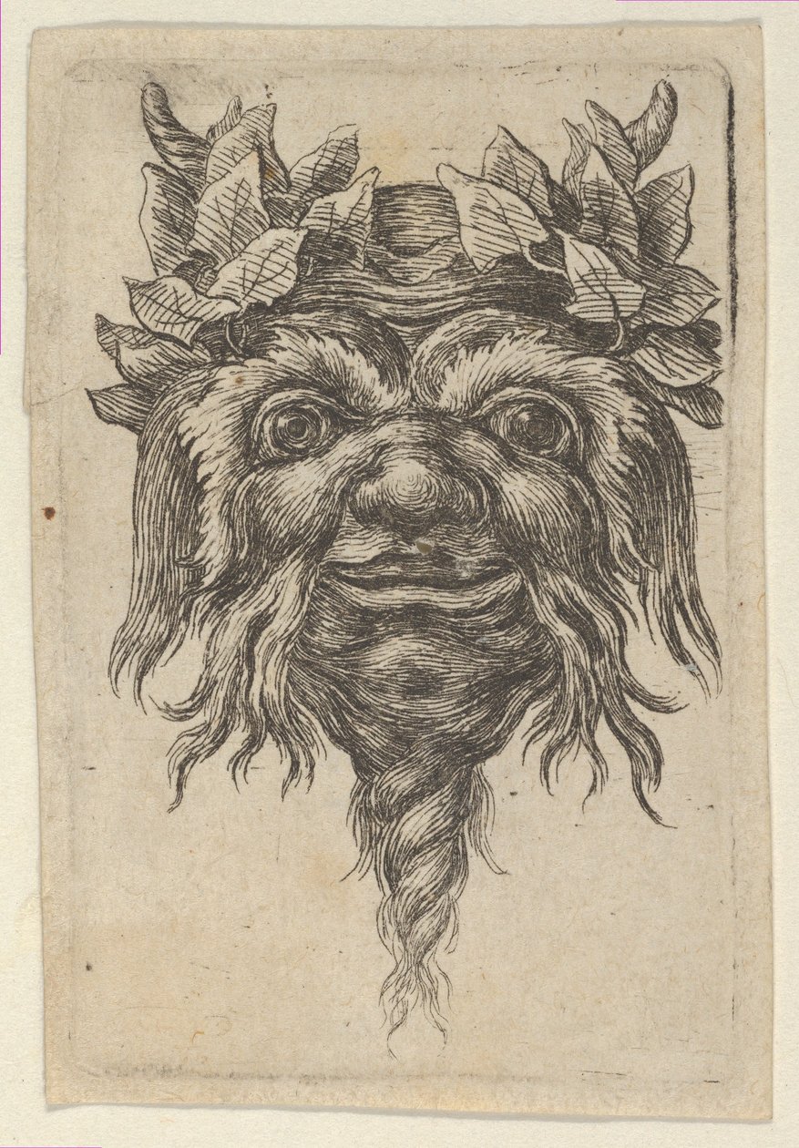 Spiral Şekilli Sakallı Satyr Maskesi ve Dalgıçlardan Her Boynuz Etrafında Gruplandırılmış Sarmaşık..., ca. 1635-45. by Francois Chauveau