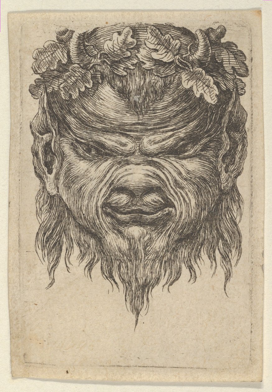 Girintili Burunlu ve Meşe Yapraklarından Çelenkli Satyr Maskesi, Divers Masques, ca. 1635-45. by Francois Chauveau