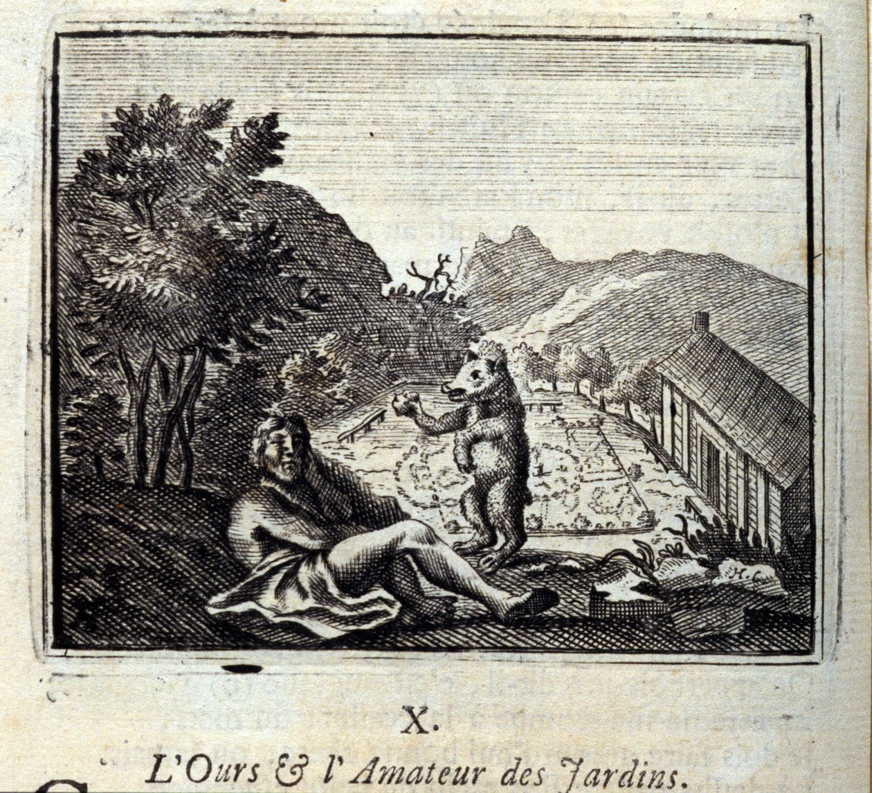 The Bear and the Garden Amateur. Fables by Jean de La Fontaine (1621-95). Illustration by François Chauveau (1613-1676). Edition of 1728. by Francois Chauveau