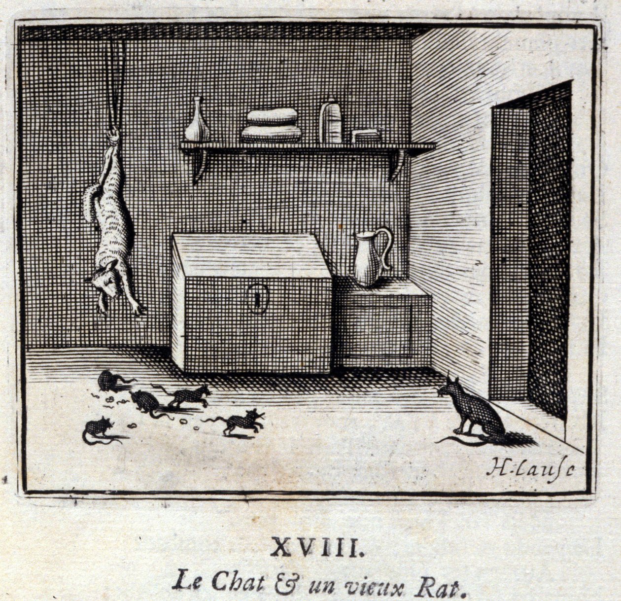 Kedi ve yaşlı bir sıçan. Jean de La Fontaine