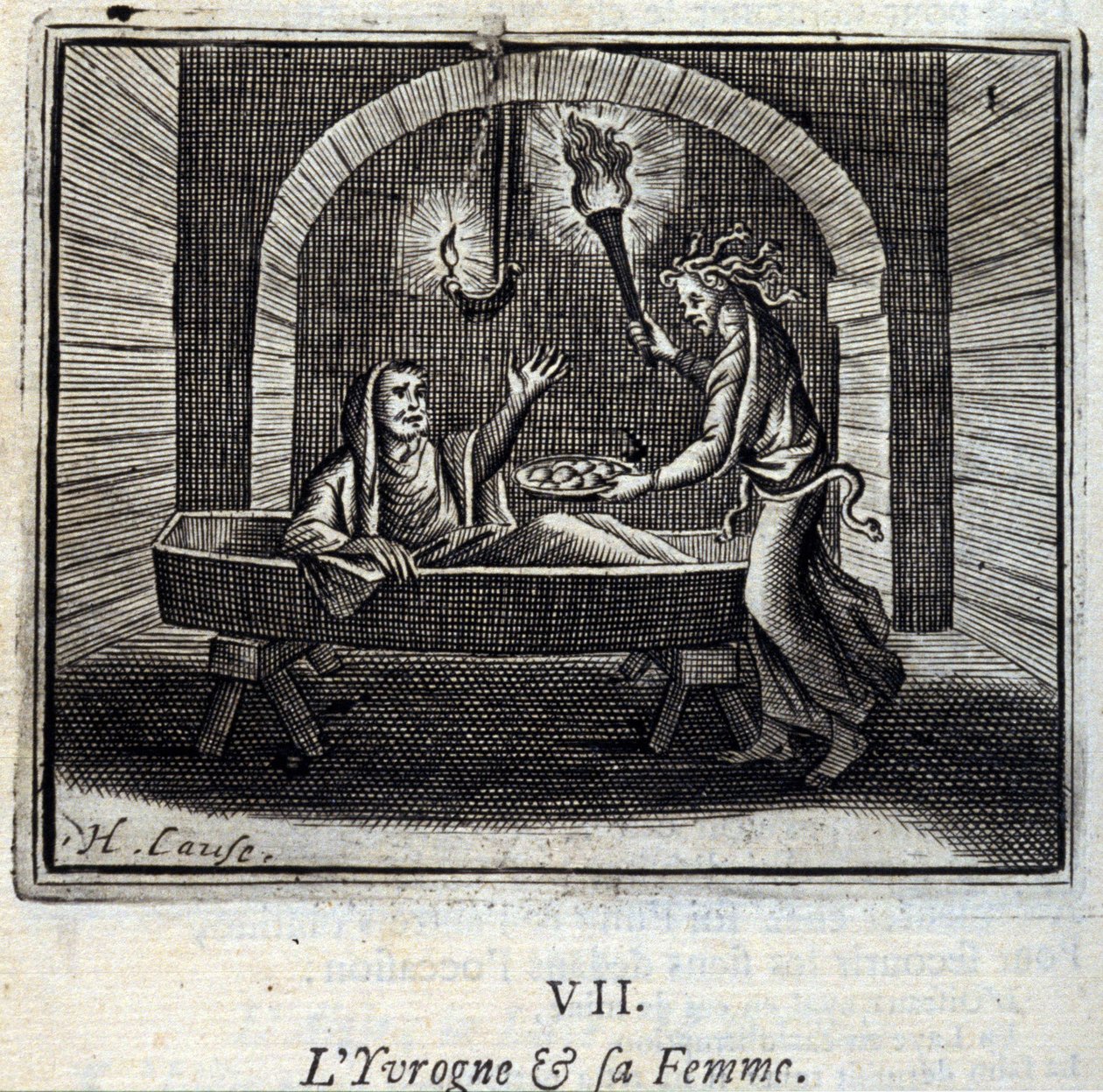 The Drunk and his wife. Fables by Jean de La Fontaine (1621-95). Illustration by François Chauveau (1613-1676). Edition of 1728. by Francois Chauveau