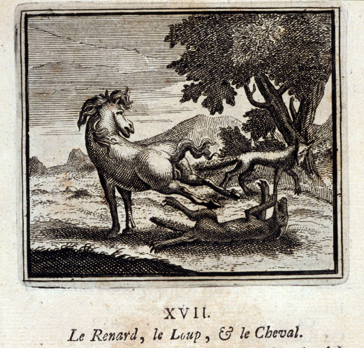 The Fox, the Wolf and the Horse. Fables by Jean de La Fontaine (1621-95). Illustration by François Chauveau (1613-1676). Edition of 1728. by Francois Chauveau