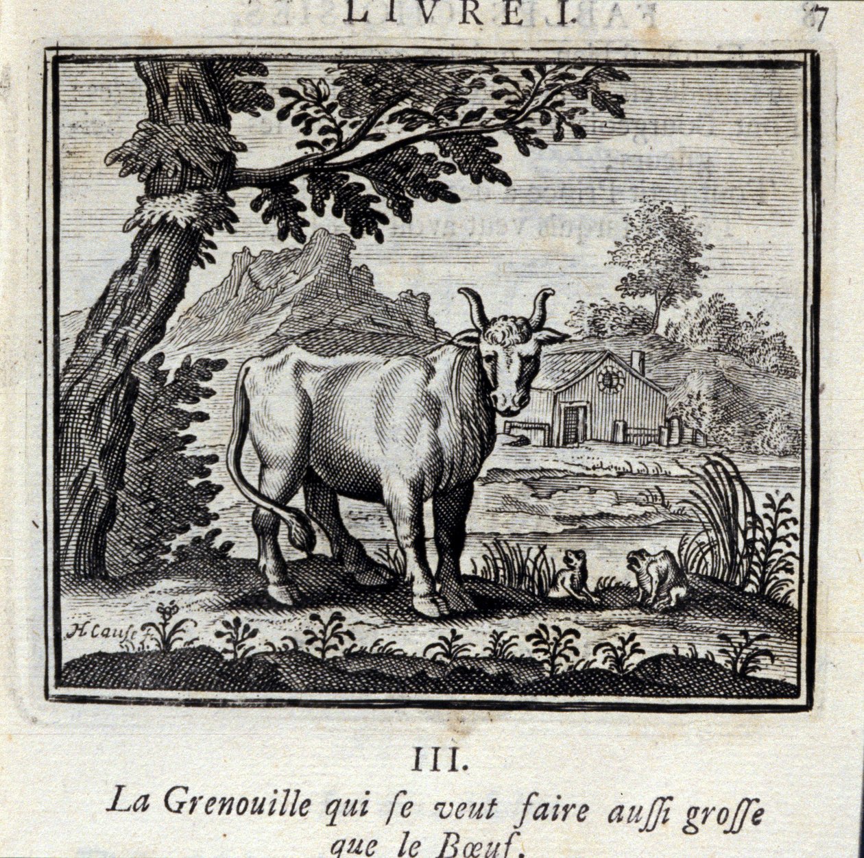 The Frog who wants to get as big as the Beef. Fables by Jean de La Fontaine (1621-95). Illustration by François Chauveau (1613-1676). Edition of 1728. by Francois Chauveau