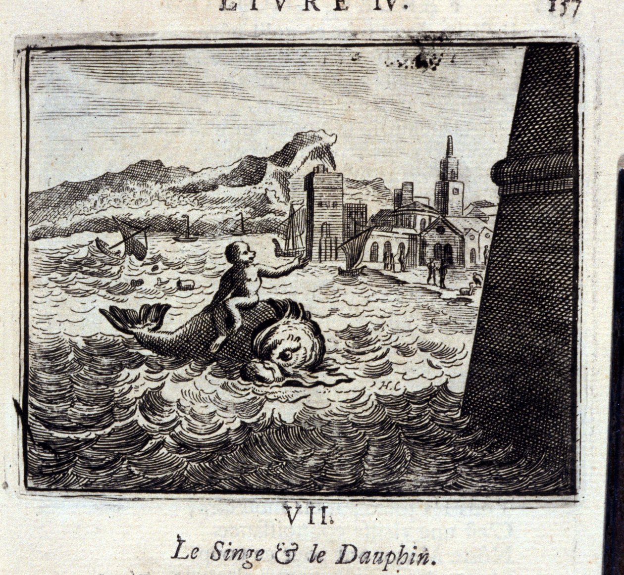 Maymun ve Dauphin. Masallar, Jean de La Fontaine (1621-95). Francois Chauveau