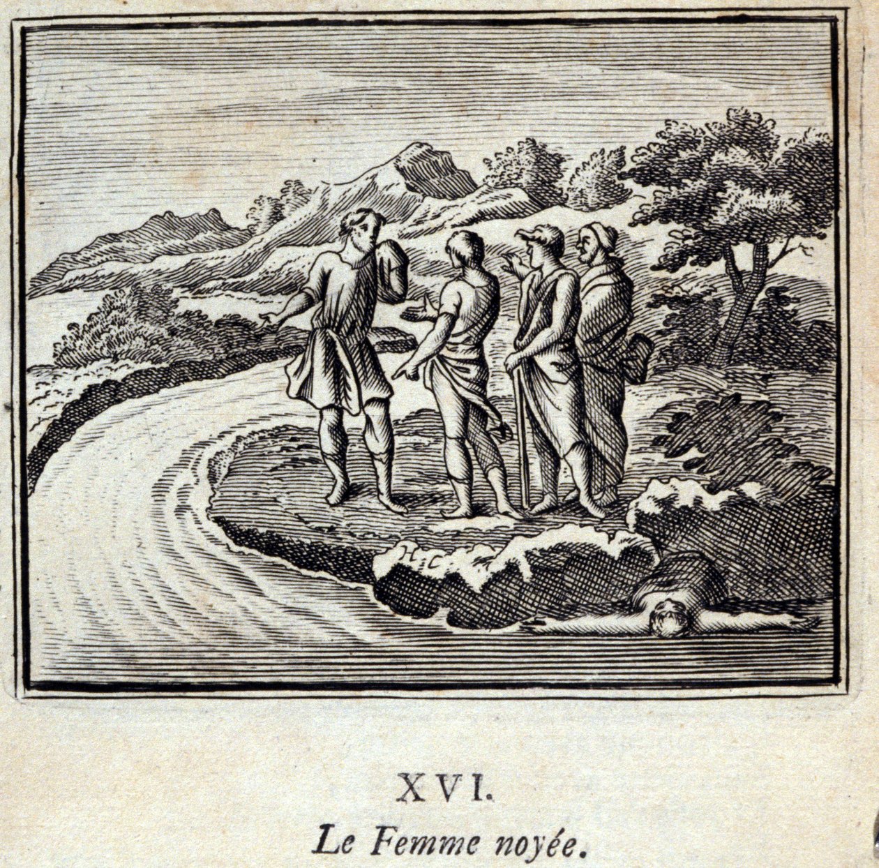The Noyee Woman. Fables by Jean de La Fontaine (1621-95). Illustration by François Chauveau (1613-1676). Edition of 1728. by Francois Chauveau