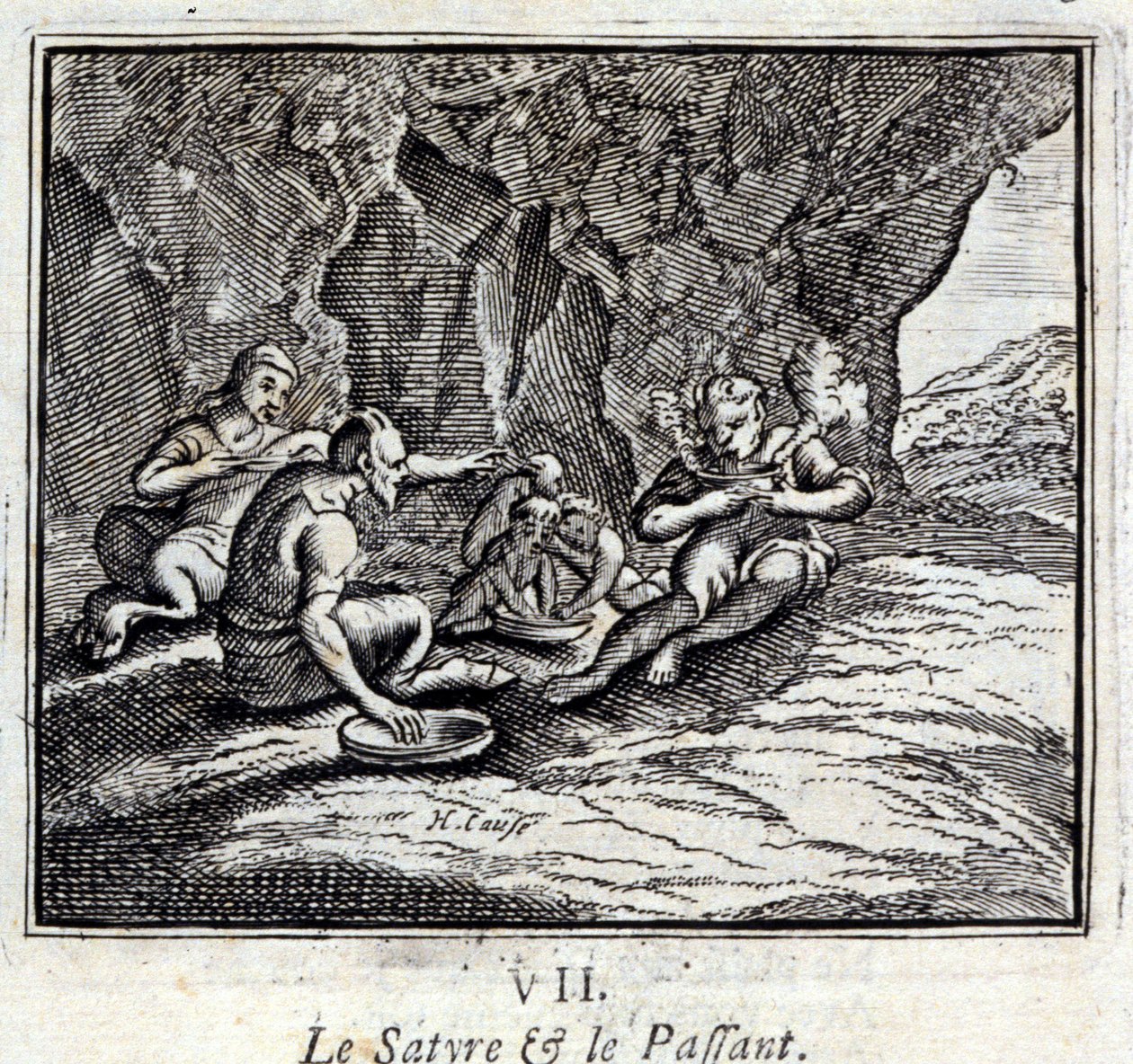 The Satyre and the Passenger. Fables by Jean de La Fontaine (1621-95). Illustration by François Chauveau (1613-1676). Edition of 1728. by Francois Chauveau