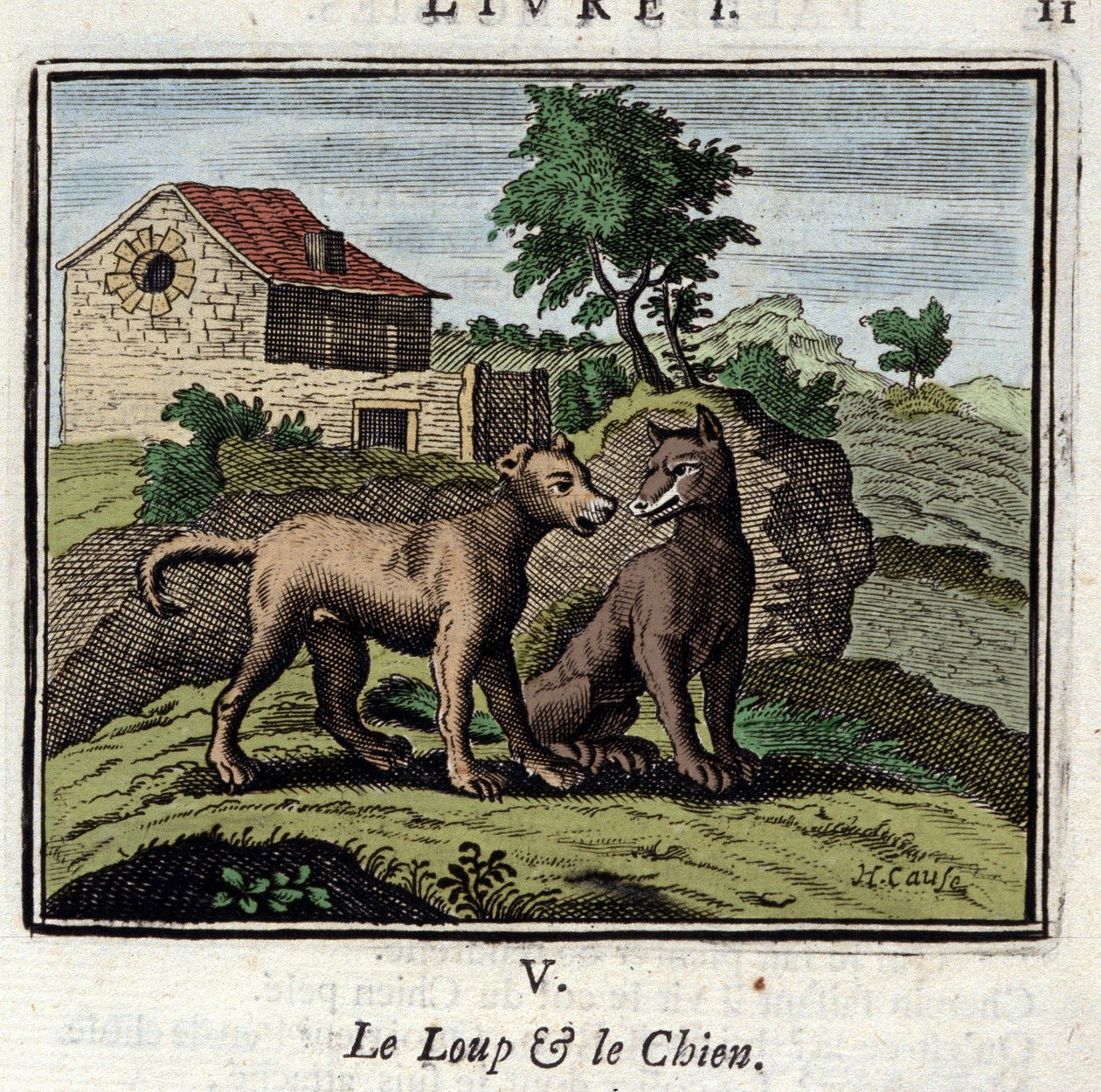 Kurt ve Köpek. Jean de La Fontaine'in (1621-1695) Masalları. Francois Chauveau'nun çizimi (1613-1676). 1728 baskısı. by Francois Chauveau
