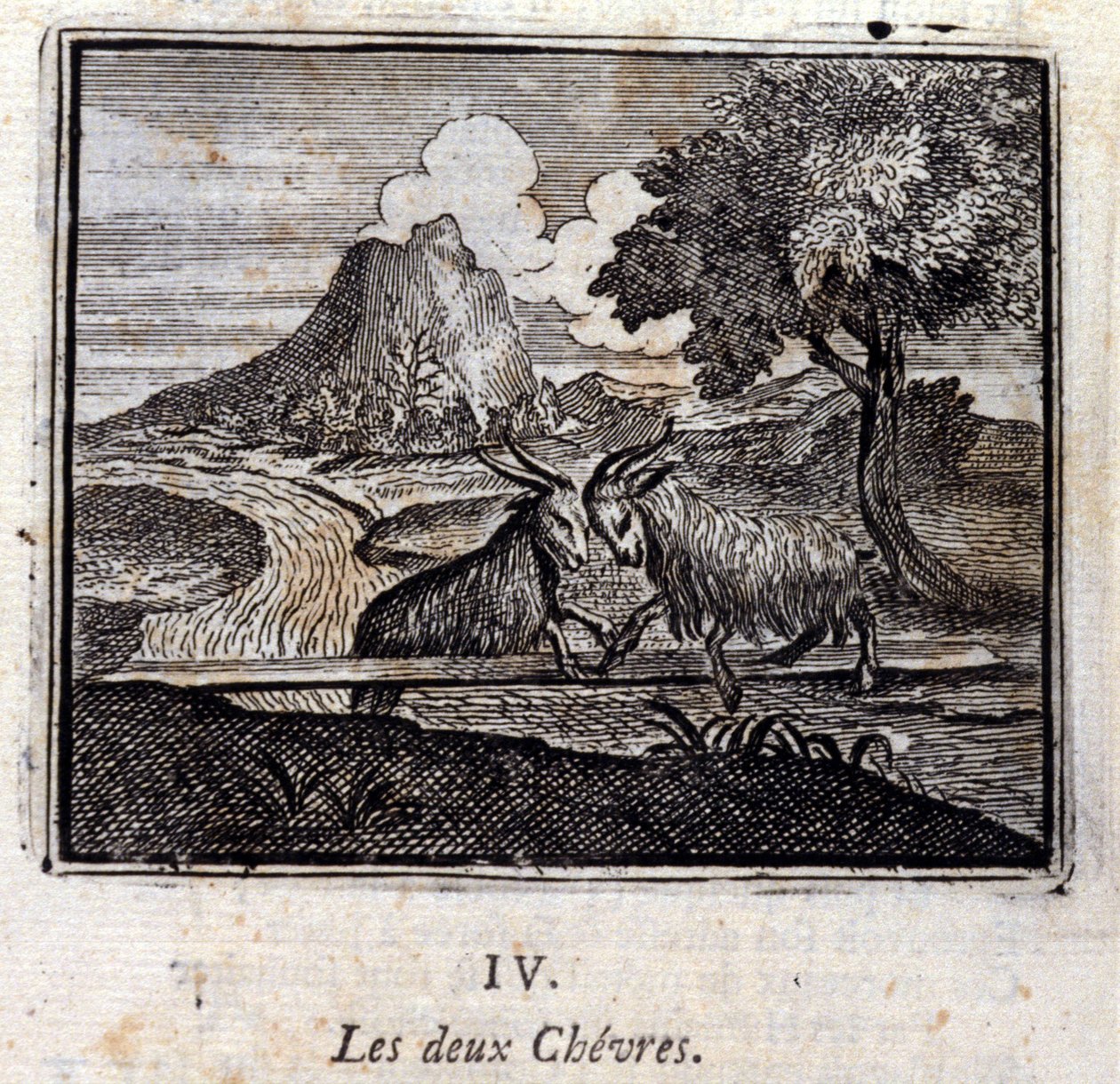 The two goats. Fables by Jean de La Fontaine (1621-95). Illustration by François Chauveau (1613-1676). Edition of 1728. by Francois Chauveau