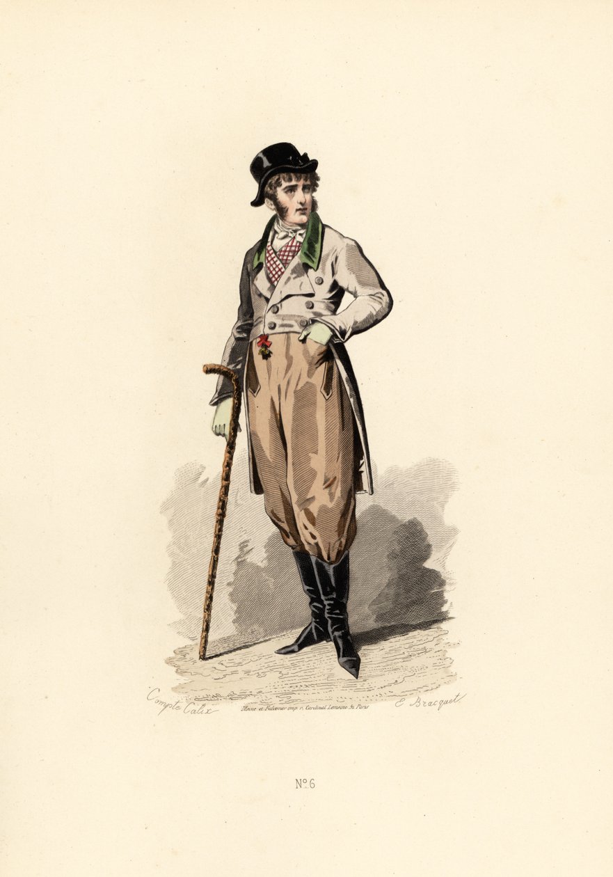 Gevşek ceket, yelek, pantolon ve çizme giyen adam. by Francois Claudius (after) Compte Calix