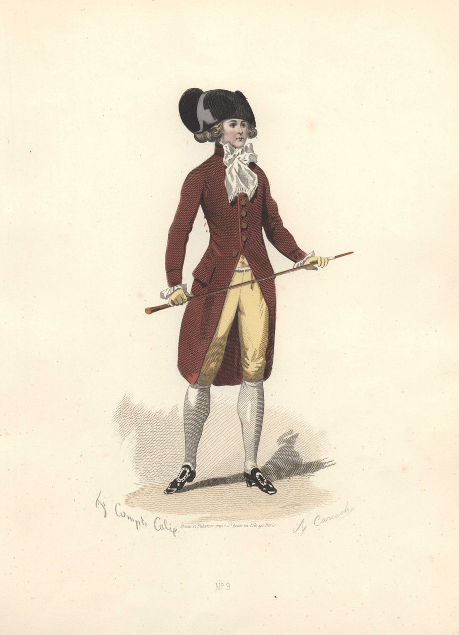 Büyük siyah bicorn şapkalı adam, Marie Antoinette dönemi. by Francois Claudius Compte Calix