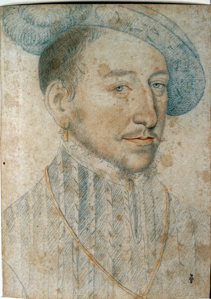Fransa Kralı II. Henry'nin (1519 - 1559) portresi. Francois Clouet (1515-1572) tarafından kara taş ve kanla çizim by François Clouet