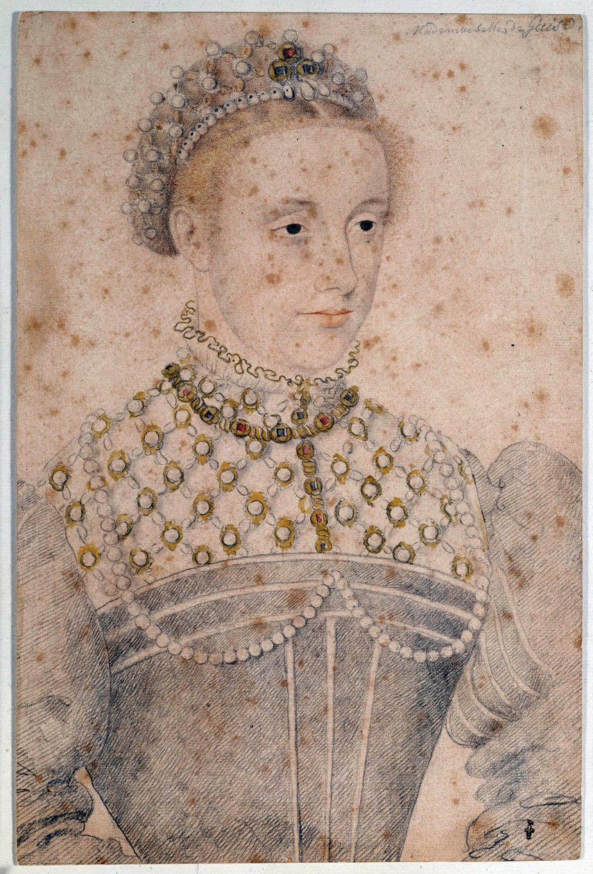 Marie Stuart genç portresi (1542-1587) Fransa ve İskoçya Kraliçesi Francois Clouet (1515-1572) tarafından karakalem. 16'ncı yüzyıl. Chantilly, Conde Müzesi by François Clouet