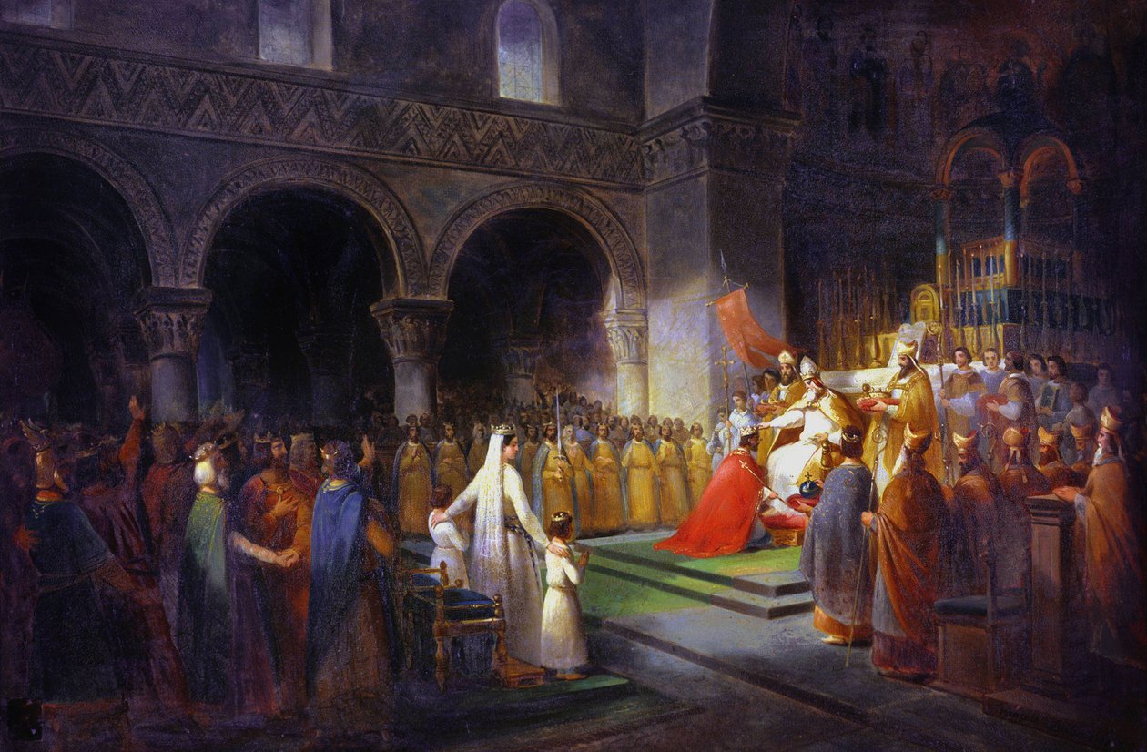 Pepin le Bref'in aziz Denis Manastırı'ndaki taç giyme töreni by Francois Dubois