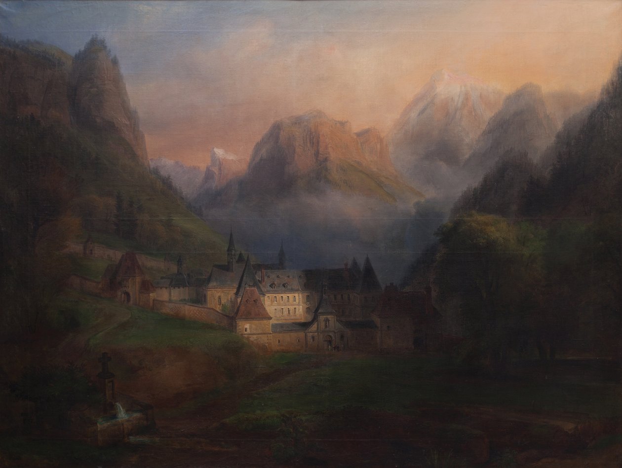 Grande Chartreuse manastırının genel görünümü 1870 (Tuval üzerine yağlı boya) by Francois Edme Ricois