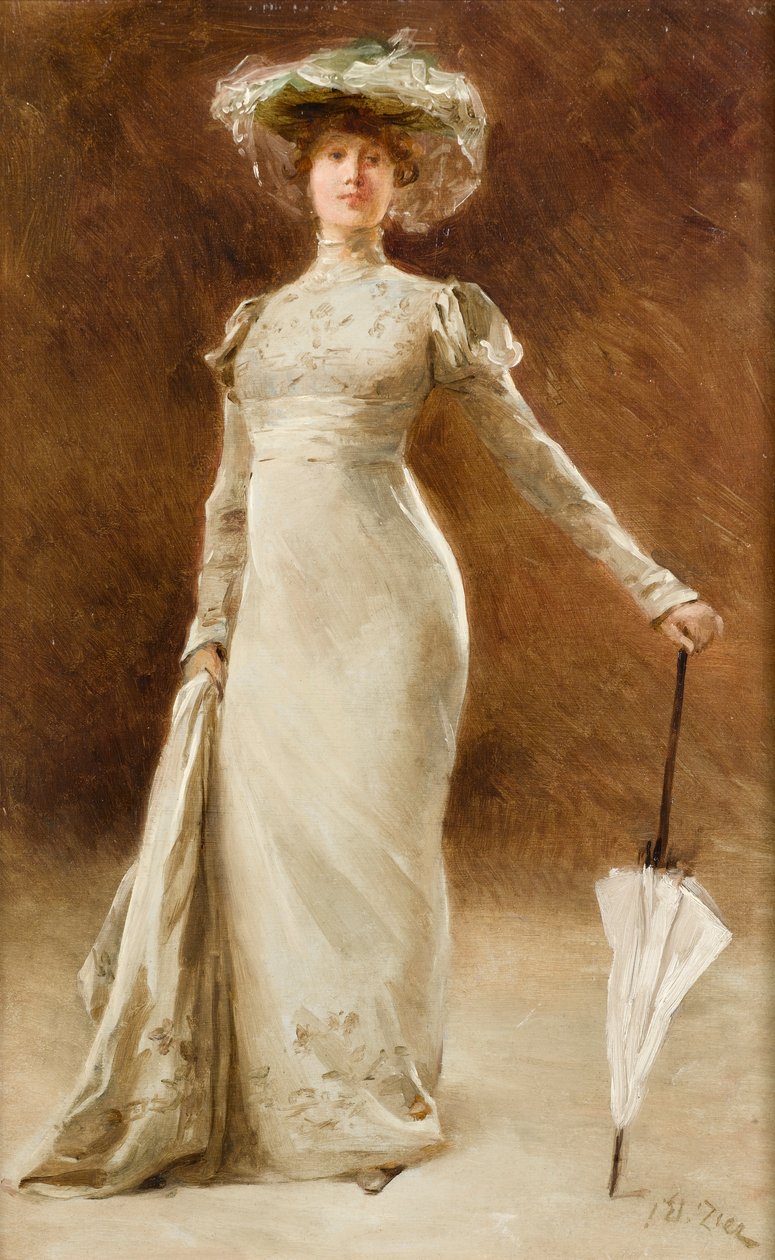 İmparatorluk kostümlü kadın, c.1905 (gemideki yağ) by Francois Edouard Zier