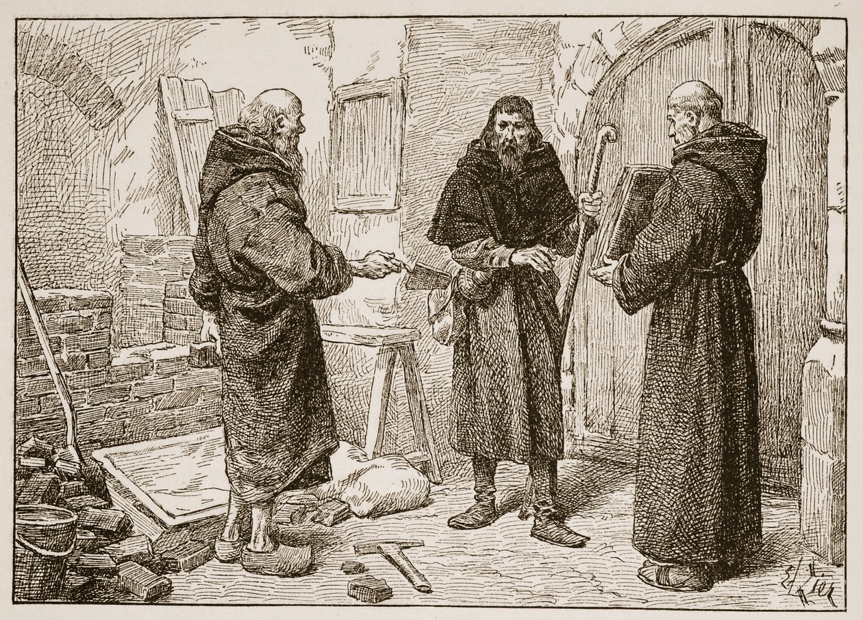 Lanfranc'ın Herlwin tarafından resepsiyonu, HDM Spence-Jones tarafından hazırlanan 'The Church of England: A History for the People'dan bir örnek, pub. c.1910 (sepya fotoğrafı) by Francois Edouard Zier
