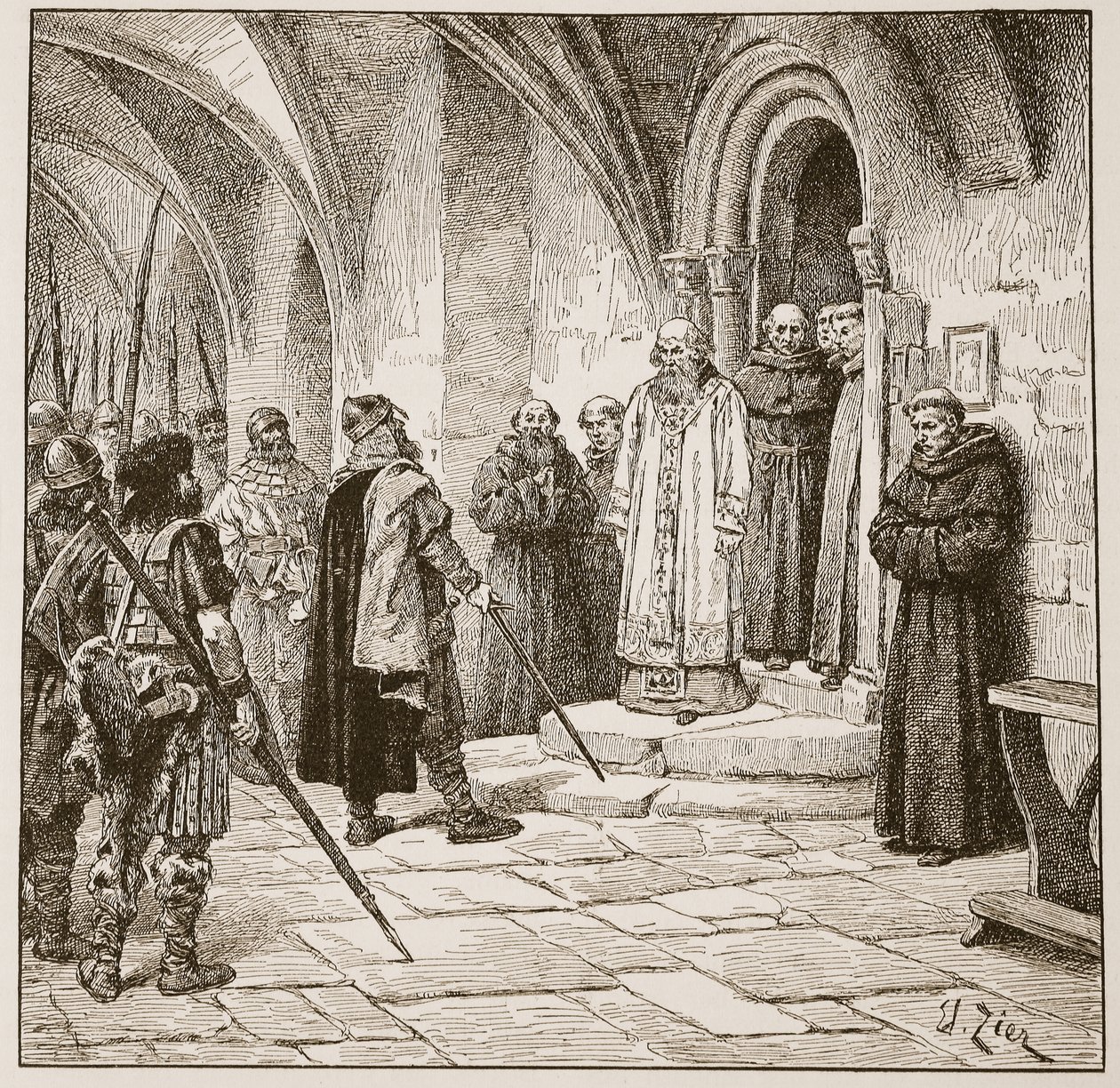Swein fidye talep ediyor, HDM Spence-Jones tarafından yazılan 'The Church of England: A History for the People'dan bir örnek, pub. c.1910 (sepya fotoğrafı) by Francois Edouard Zier