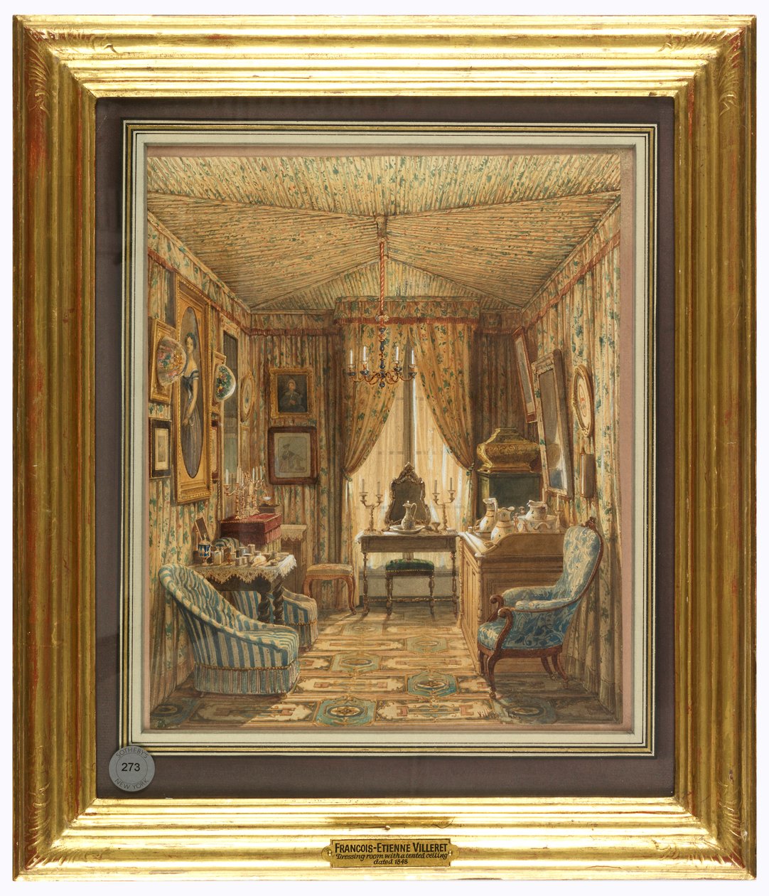 Çizim, Çadırlı Tavanlı Bir Giyinme Odası İçi by Francois Etienne Villeret