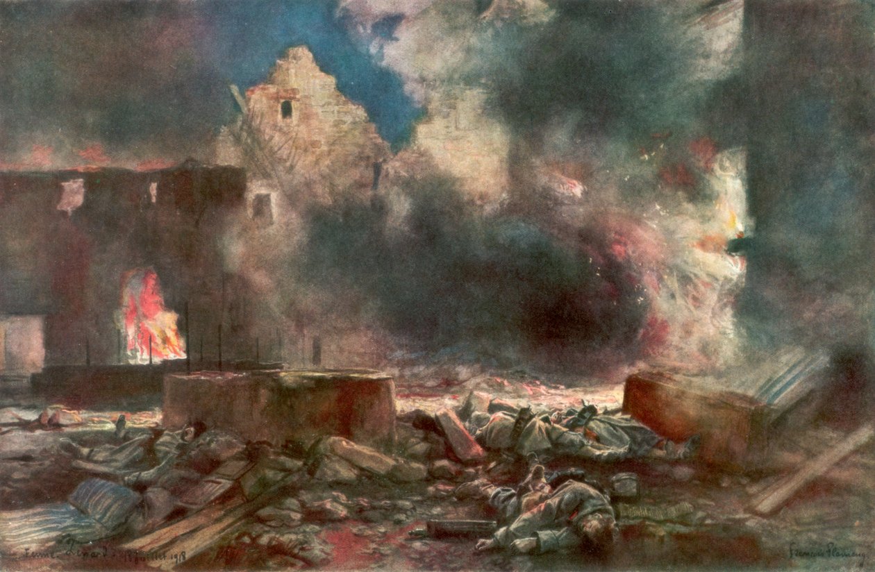 Marizy ve Neuilly Saint Front arasındaki Lessard çiftliği, Fransa, 18 Temmuz 1918, 1926. by Francois Flameng