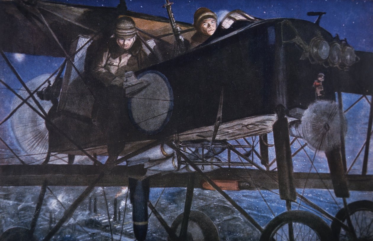 Fransız Hava Servisi ile, Bir Voisin Çift Kanatlı Bir Gece Bombardımanı by Francois Flameng