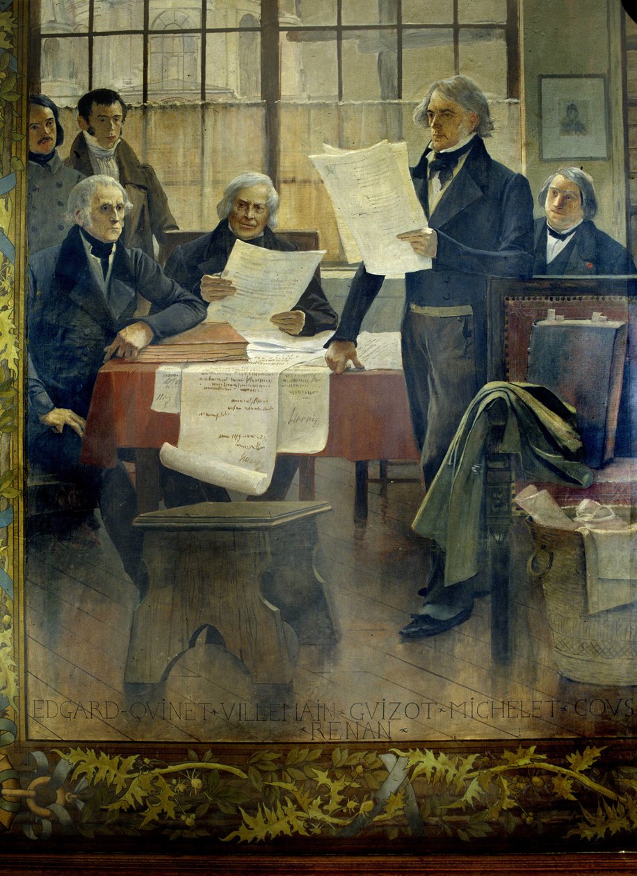 19. yüzyıldaki yazarlar: Edgar Quinet, Abel François Villemain, François Guizot, Jules Michelet, Victor Cousin, Ernest Renan - François Flameng (1856-1923), Sorbonne Üniversitesi, Paris by Francois Flameng