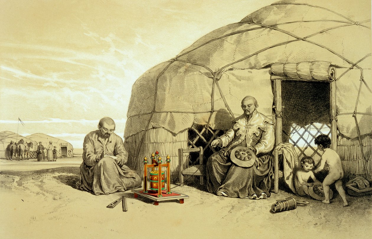 Dua Çarkı ile Kalmuklar, Sibirya, Xavier Hommaire de Hell tarafından 