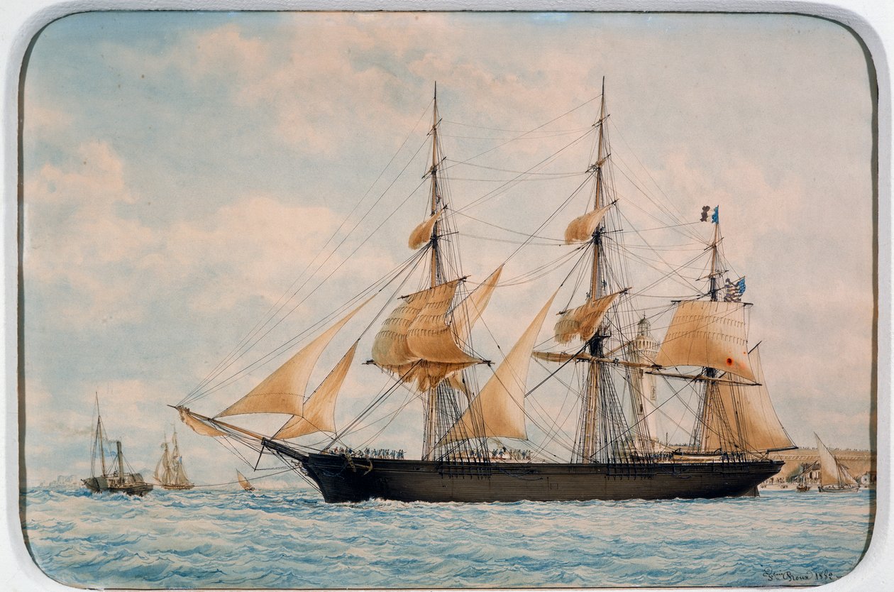 New York Ocean Herald kesme makinesi, Francois Roux (1811-1882), suluboya by Francois Geoffroy Roux