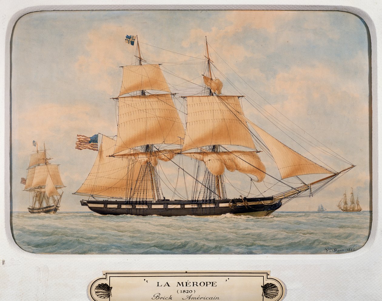 Brig Merope, Francois Roux (1811-1882), suluboya, Fransa by Francois Geoffroy Roux