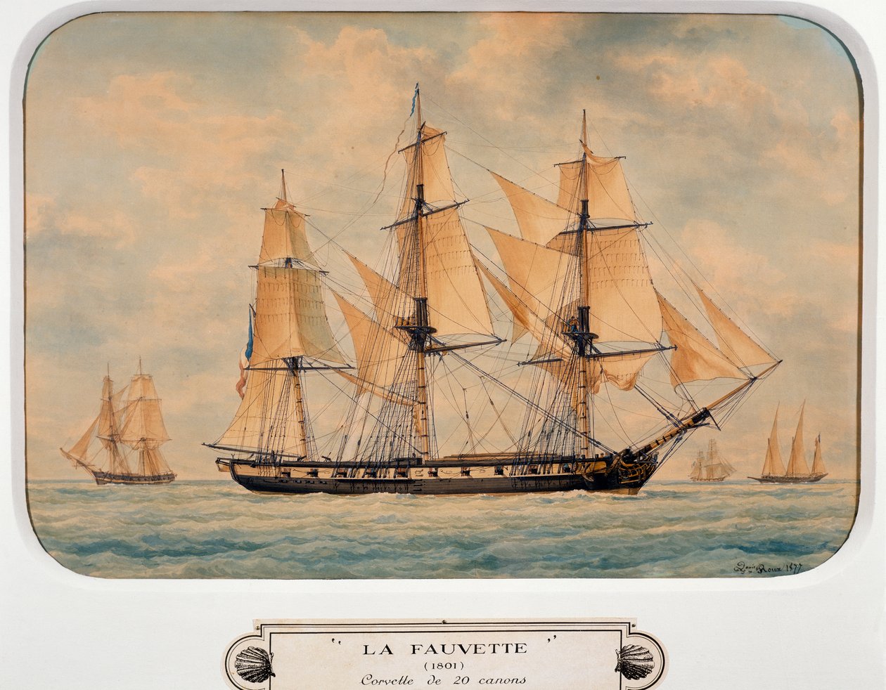 Korvet Fauvette, Francois Roux (1811-1882), suluboya, Fransa by Francois Geoffroy Roux