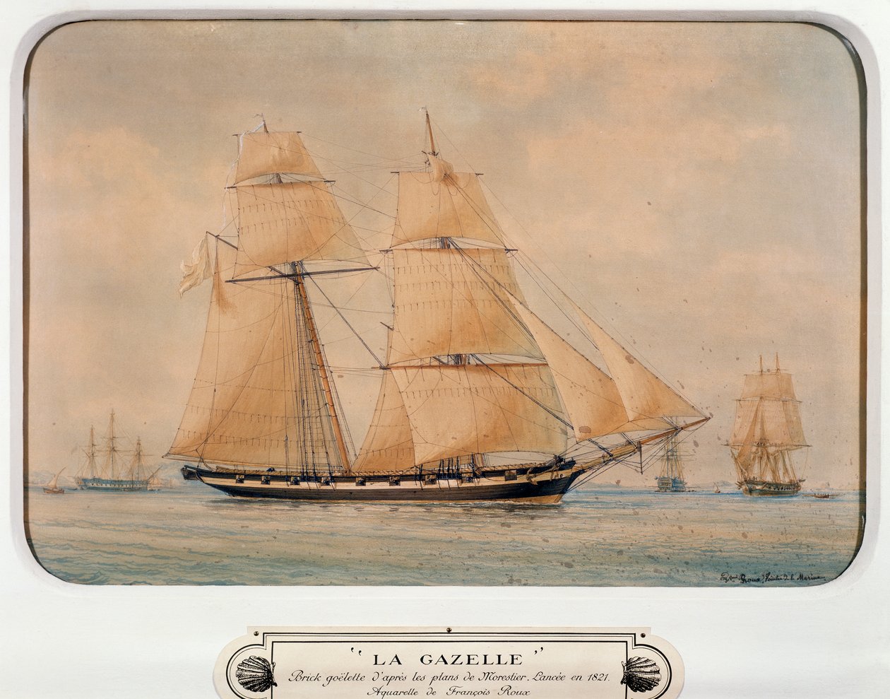 Gulet La Gazelle, Francois Roux (1811-1882), suluboya, Fransa by Francois Geoffroy Roux