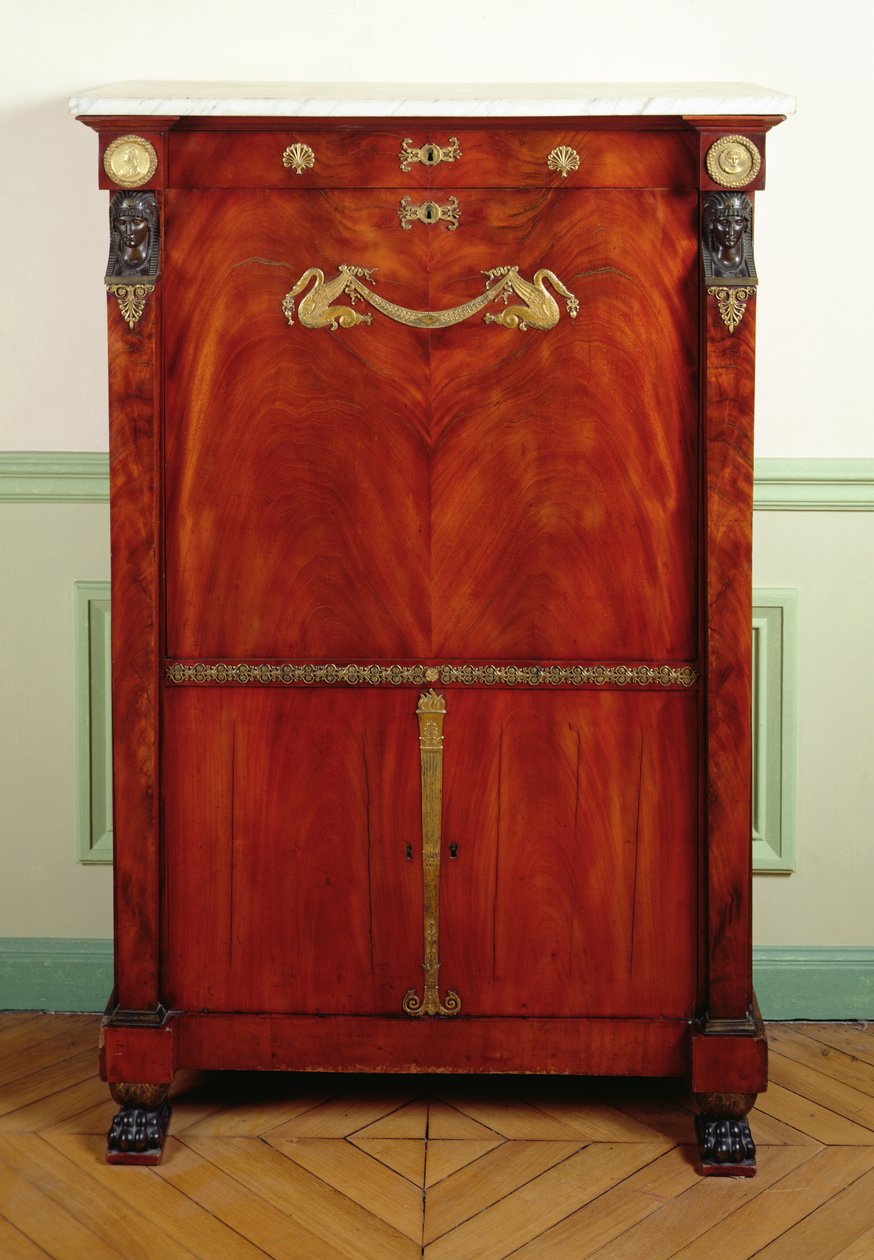 Kapaklı yazı masası (altın, maun, mermer ve bronz) by Francois H. G. attr. to Jacob Desmalter
